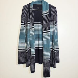 Talbots Blue Shimmer Striped Cardigan Scarf Set XL